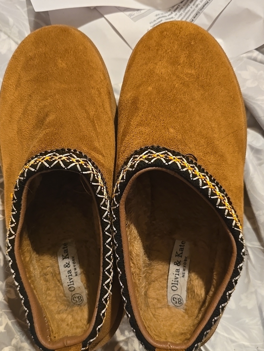 Women's Tan Suedish Type Slip-On Slippers